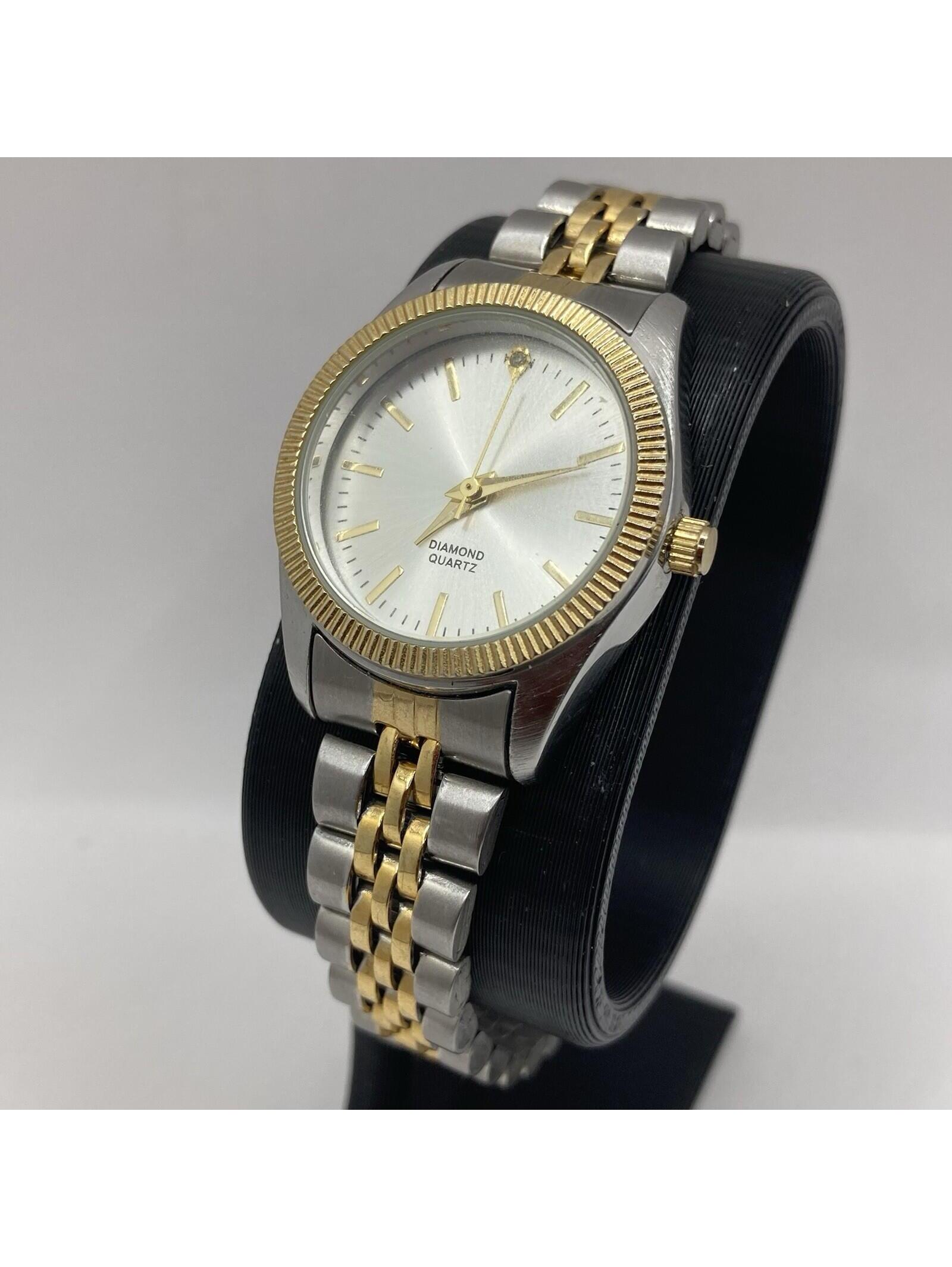 Womens Diamond Quartz Two Tone Silver Gold Watch Fluted Bezel Jubilee Bracelet